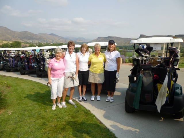 Golf Outing. Left to right: Gwen Anderson Cooke, Barb Lazzeri Herring, Alice Graue Smith, Mary Lou Bradbury, Nancy Flanders Wear